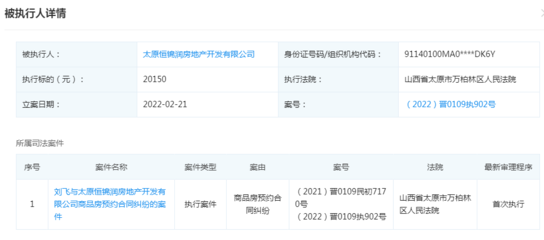 快讯:太原恒锦润房地产开发再成被执行人